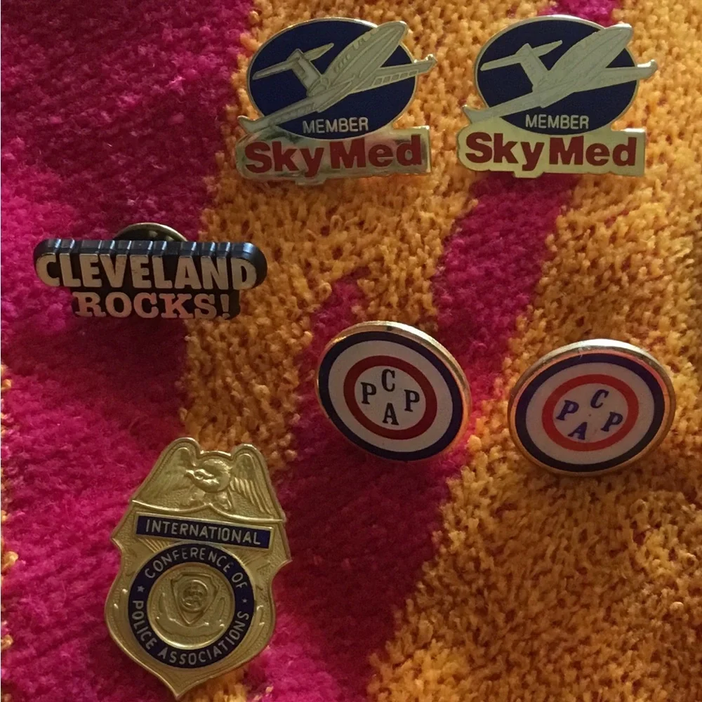 Vintage Enamel Pin Set in Navy, Gold, Red